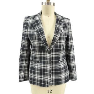 VTG 90s Oscar de la Renta Black /White Plaid Wool Blend Blazer Fully Lined M/12